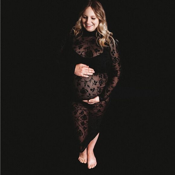 Paisley Sky Black Maternity Dress lace with black slip - Picture 1 of 4